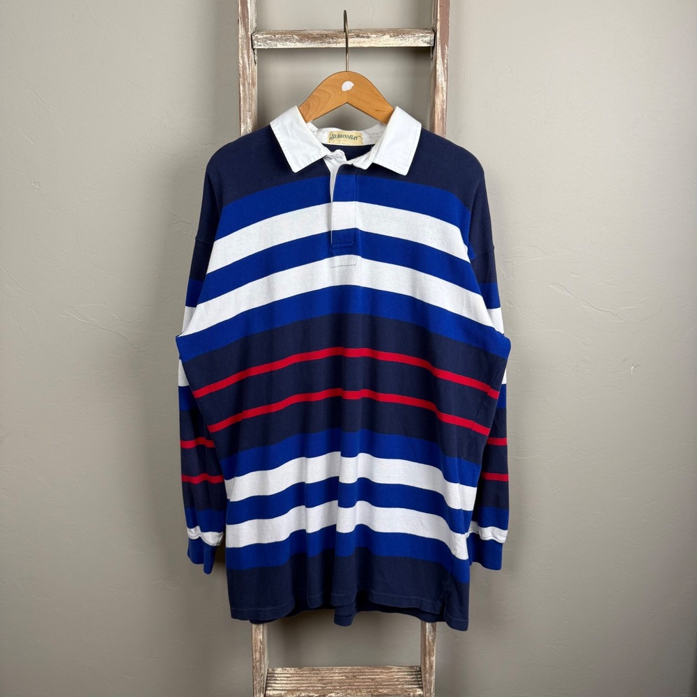 Vintage 90s LL Bean Striped Rugby Longsleeve Shirt size Large T‎